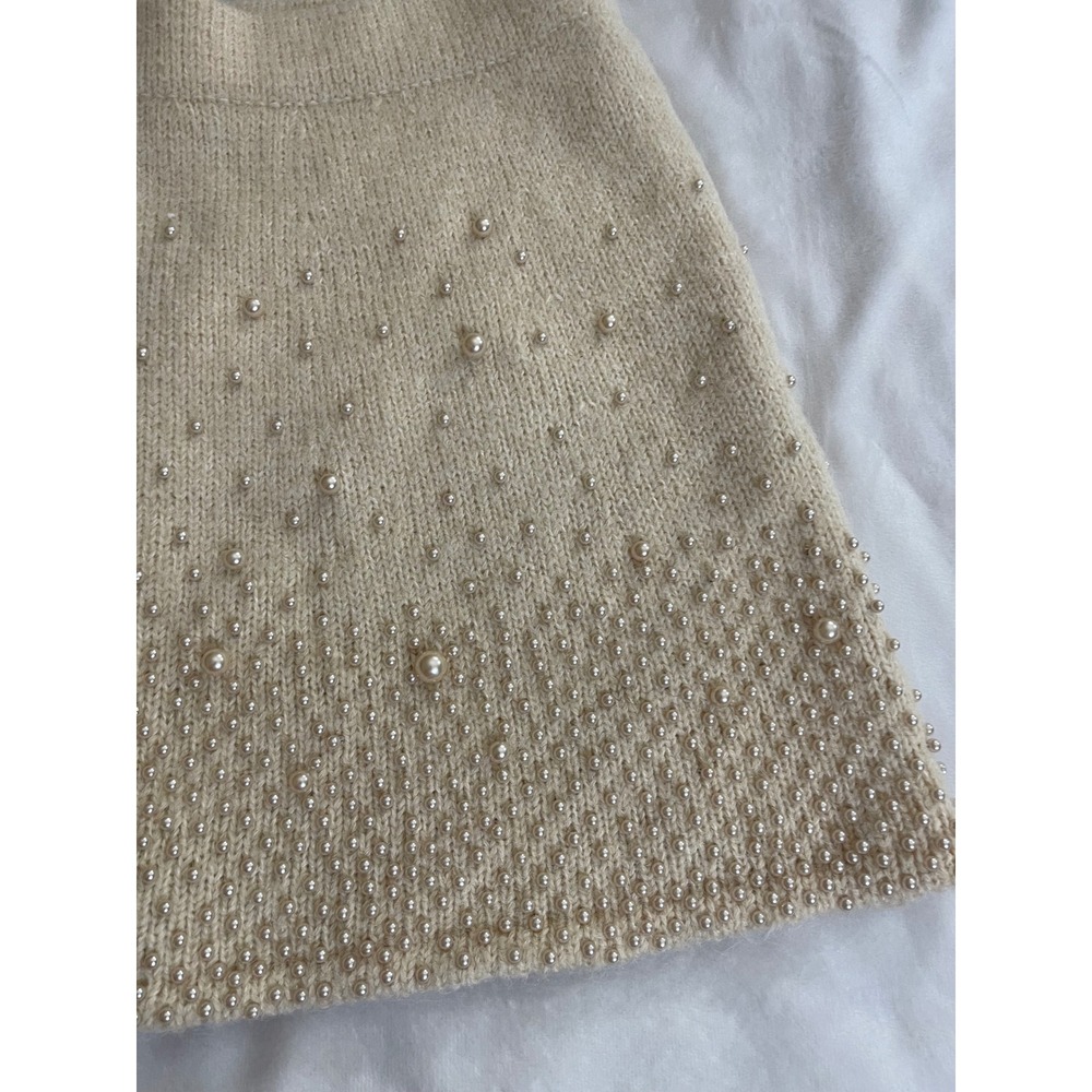 ASTR The Label Cream Knit Pearl Embellished Mini Skirt Beige Medium NEW - Picture 8 of 8